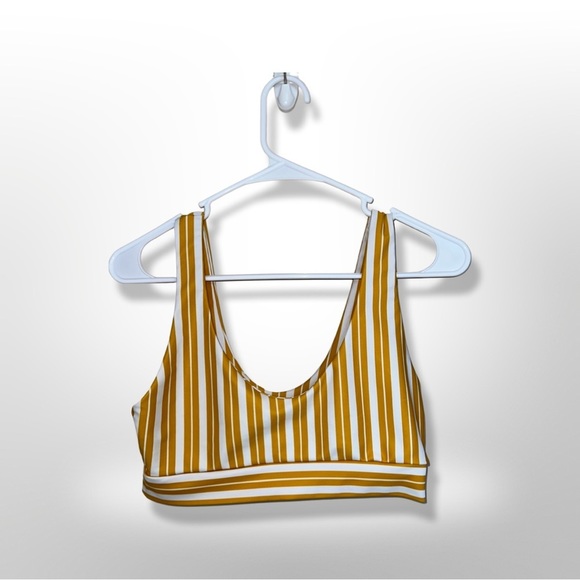Other - Mustard and White Striped Modern Athletic Swimming Bikini Top, Size Small